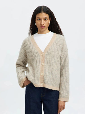 Alva Ls Knit Stripe V-Cardigan - Birch Lgm + Birch