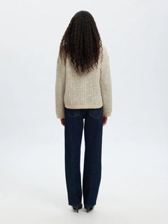 Alva Ls Knit Stripe V-Cardigan - Birch Lgm + Birch