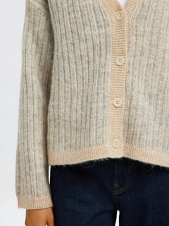 Alva Ls Knit Stripe V-Cardigan - Birch Lgm + Birch