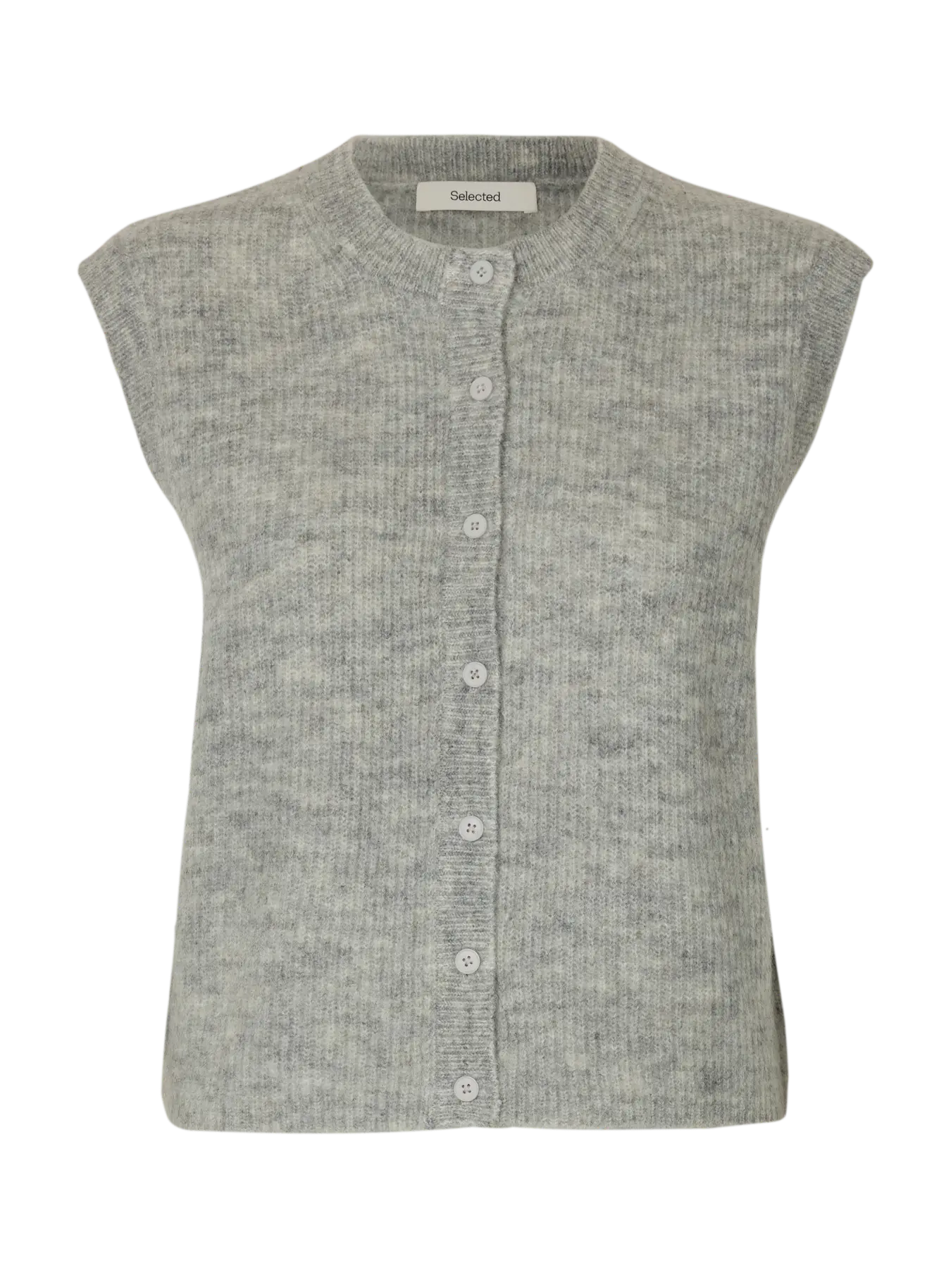 Lulu Sl Button O-Neck Vest - Light Grey Melange