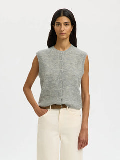 Lulu Sl Button O-Neck Vest - Light Grey Melange