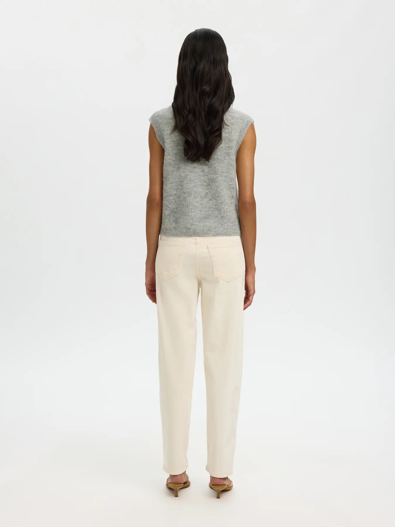 Lulu Sl Button O-Neck Vest - Light Grey Melange