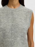Lulu Sl Button O-Neck Vest - Light Grey Melange
