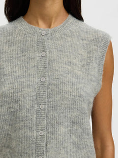 Lulu Sl Button O-Neck Vest - Light Grey Melange