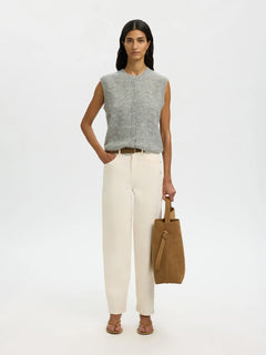 Lulu Sl Button O-Neck Vest - Light Grey Melange