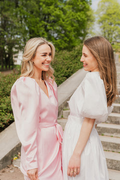 Satin Midi Wrap Dress - Blushing Bride