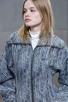 Cotton Tweed Curve Sleeve Jacket - Celestial Blue
