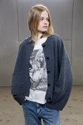 W. Wool Wide Cardigan - Blue