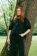 Cotton Poplin Peplum Blouse - Black