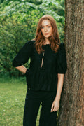Cotton Poplin Peplum Blouse - Black