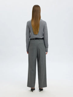Thea Ls Knit Merino Collar Neck - Medium Grey Melange