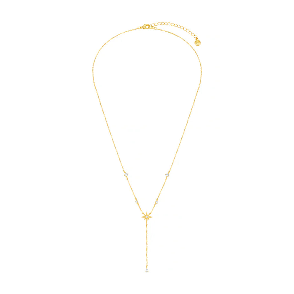 Crystal & Starburst Fine Lariat Necklace - Pale Gold