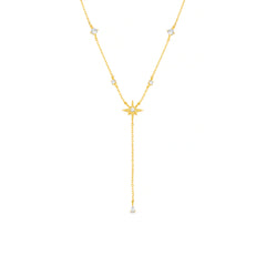 Crystal & Starburst Fine Lariat Necklace - Pale Gold