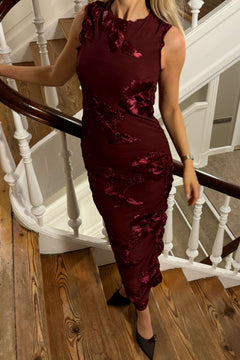 Miraic Mesh Dress - Bordeaux
