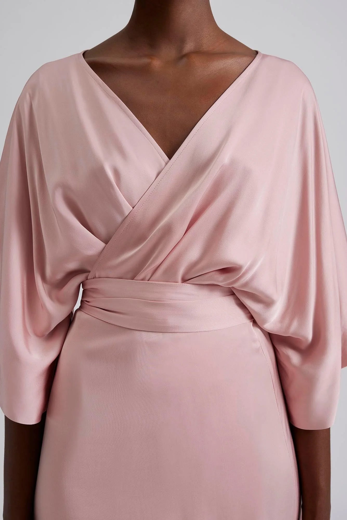 Lilly Wrap Satin Maxi Dress - Blush