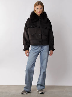Charlie Jacket - Faux Fur - Wool Black