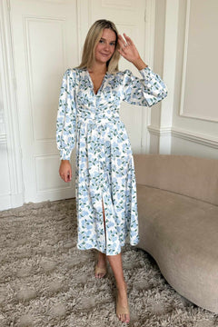 Adelic Long Dress - Blue Hydrangea Print
