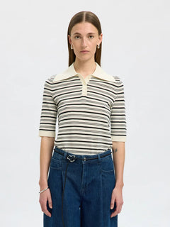 Thea 2/4 Knit Merino Collar Neck - Snow White Black