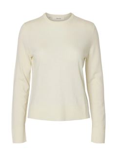 Thea Ls Knit Merino O-Neck - Egret