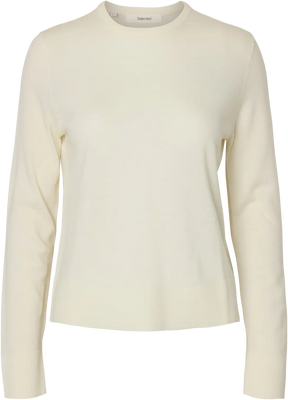 Thea Ls Knit Merino O-Neck - Egret
