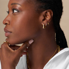 Fine Pave Wave Micro Hoop - Gold