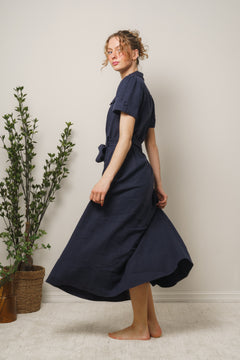 Stella Linen Dress - Navy
