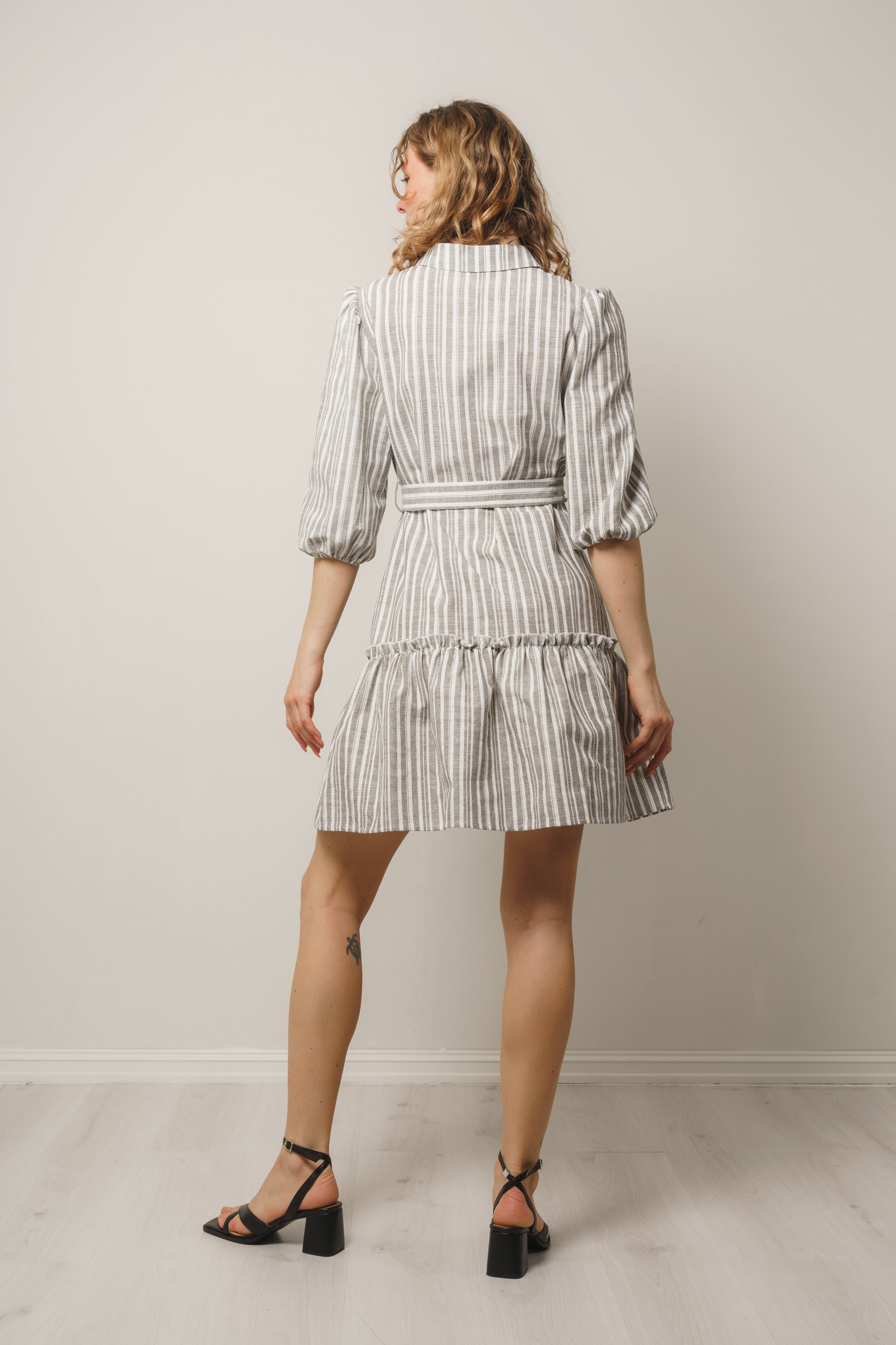 Linen Stripe Dress - Army/White