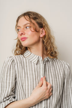 Linen Stripe Dress - Army/White