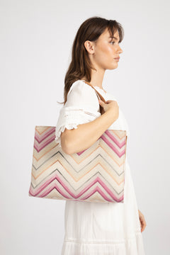 Tote Medium - Canvas Stampato Rosa/Corda