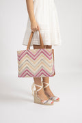Tote Medium - Canvas Stampato Rosa/Corda
