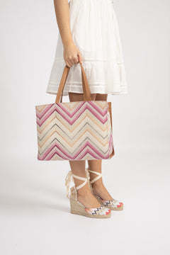 Tote Medium - Canvas Stampato Rosa/Corda