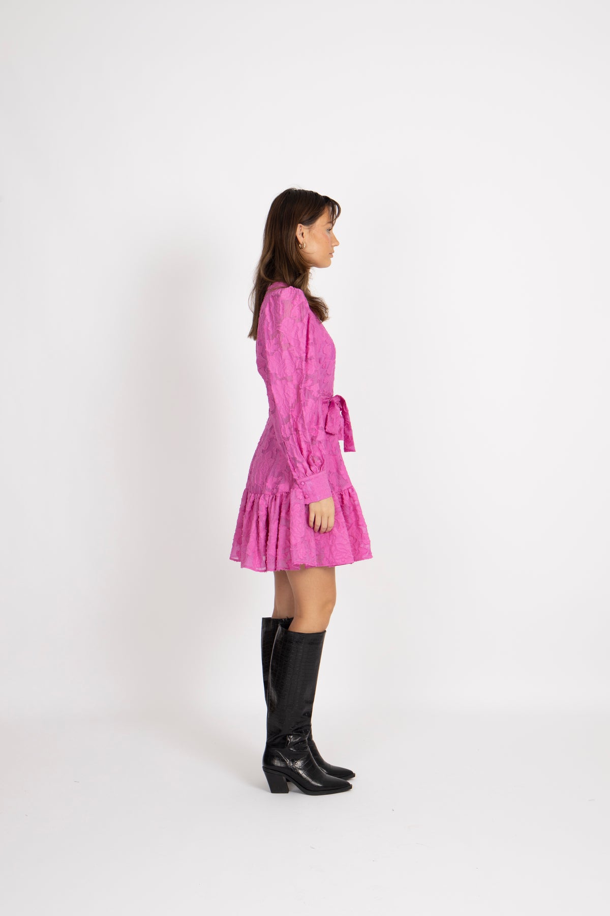 Calli-Sadie Ls Short V-Neck Dress Ff - Phlox Pink