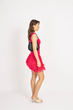 Rushes Fringe Knit Mini Dress - Deep Fushia