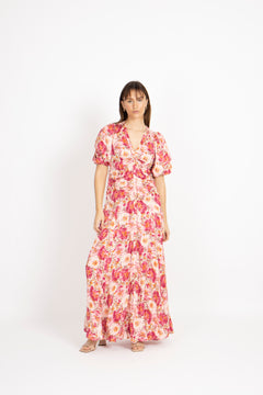 Crepe Satin Rouching Gown - Blushed Blossom