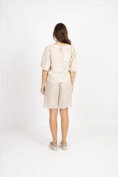 Hillie 2/4 Striped Linen Top B - Snow White Humus