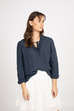 Linen Blouse - Navy