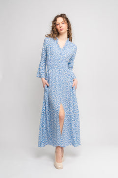Sally Long Dress - Blue White Flower