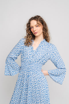 Sally Long Dress - Blue White Flower