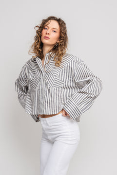 Striped Cutline Shirt - Silver Filigree Grey Comb