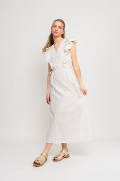Hillie Ss Ankle Linen Dress B - Snow White
