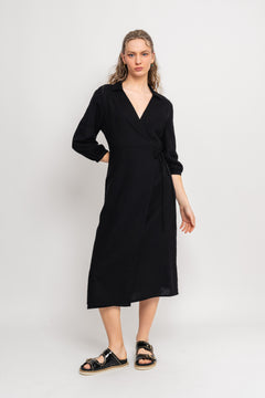Jovene Ginia 3/4 Wrap Dress - Black