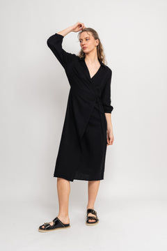 Jovene Ginia 3/4 Wrap Dress - Black