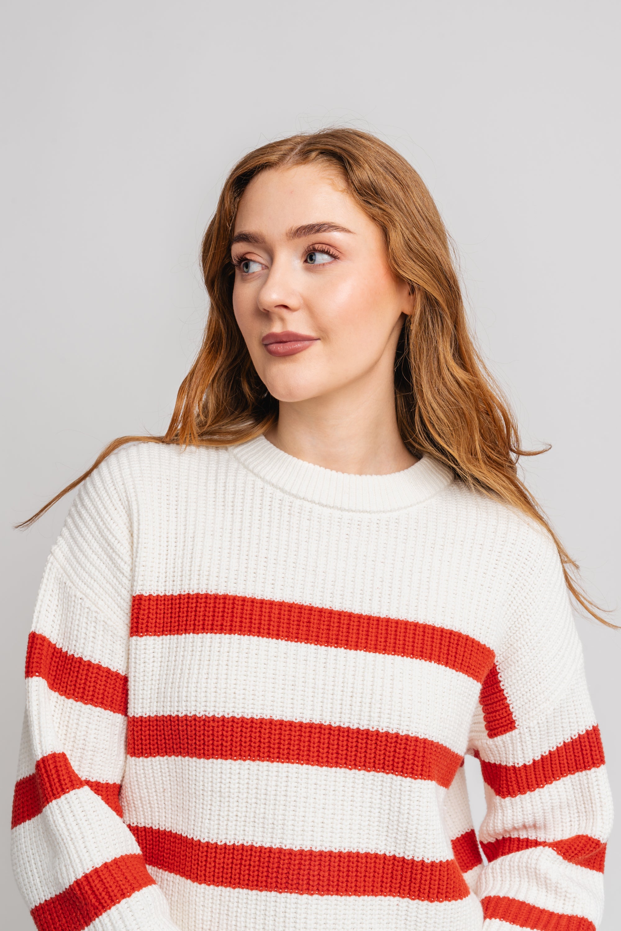Bloomie Ls Knit O-Neck - Snow White/Flame Scarlet
