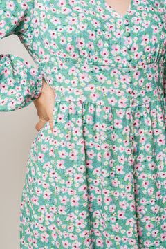 Florentina Long Dress - Green Flower