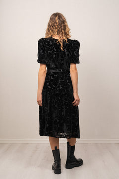 Mia Velvet Burnout Dress - Black