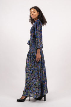 Heloise Long Dress Silk-Vis - Blue