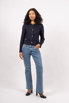 Zoe Pocket Jacket - Navy/White Pinstripe