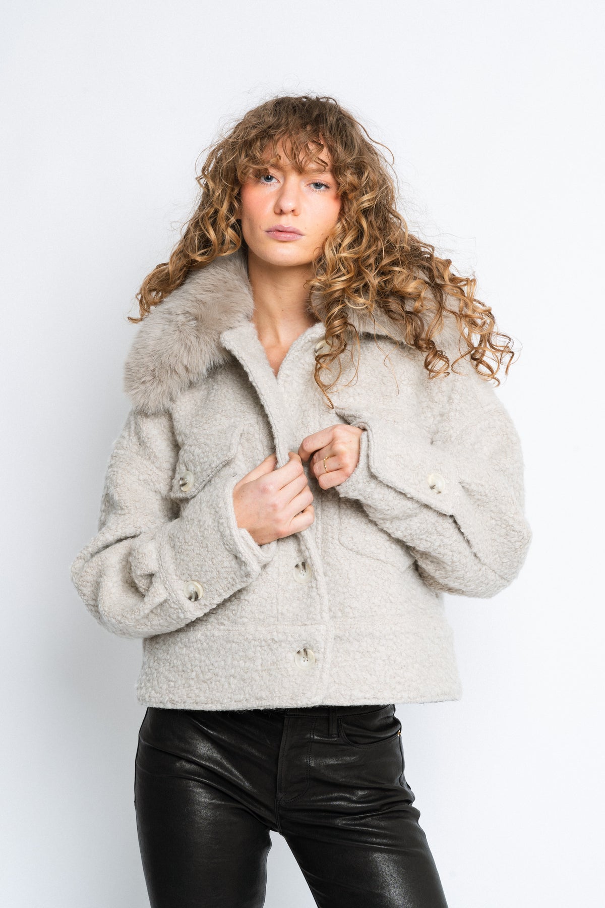 Charlie Jacket Wool Boucle Thick Faux Fur - Crème