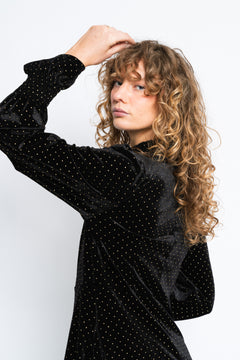 Yasriva LS High Neck Velvet Dress - Black