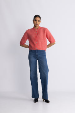 Andrea Knit Rib Cardigan - Spiced Coral